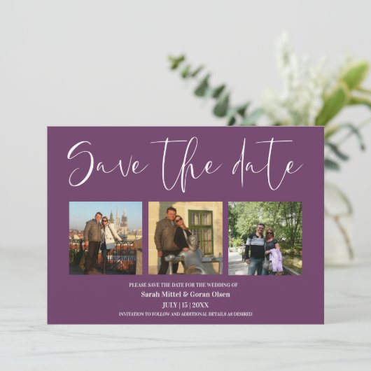 Pflaumenpaare Fotos Hochzeit Das Datum speichern Save The Date (Stehend Vorderseite)