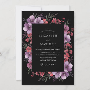 Pflaumenpurpur Botanische Romantische Hochzeit Einladung