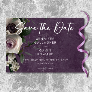 Pflaumenpurpur Elegante Moderne Florale Hochzeit Save The Date