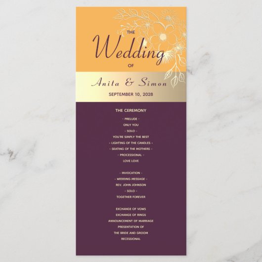 Pflaumenpurpur Hochzeitsprogramm Programm (Vorderseite)