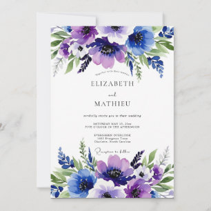 Pflaumenpurpur Lebendige Botanische Hochzeit Einladung
