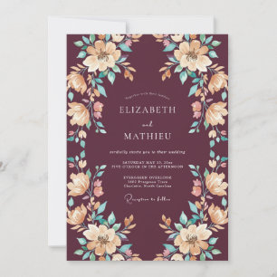 Pflaumenraffinierte Florale Hochzeit Einladung
