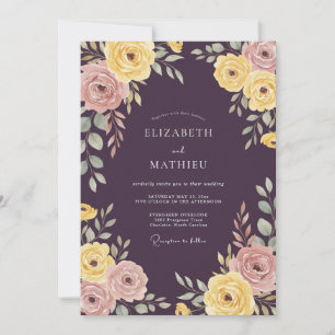 Pflaumenromantische Florale Umarmung Hochzeit Einladung