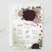 Pflaumenrosa Blume Grüne Blätter botanisch Save The Date (Vorderseite)