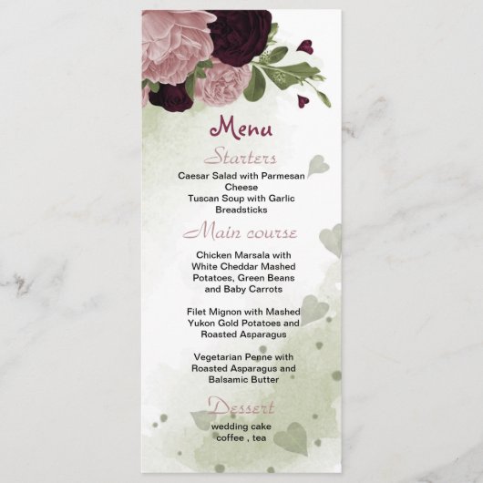 Pflaumenrosa Blume Menükarte (Vorderseite)