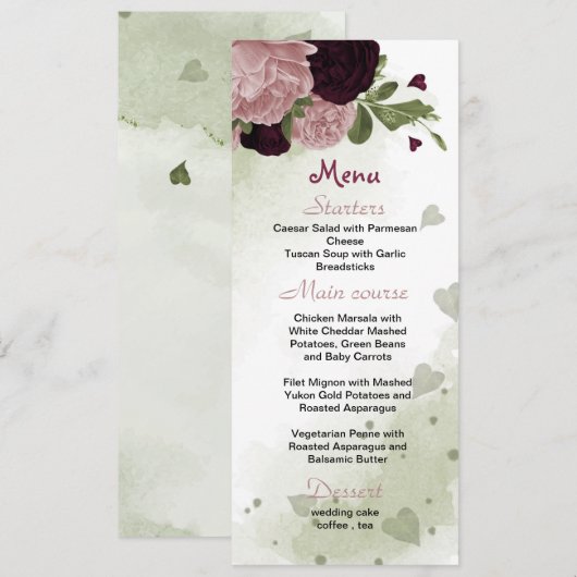 Pflaumenrosa Blume Menükarte (Vorne/Hinten)