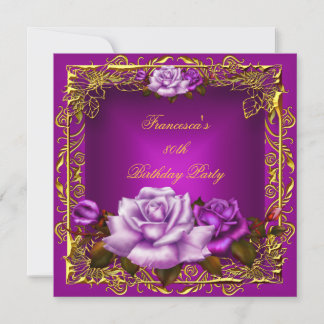 Pflaumenrosa Rosen Gold Elegant Geburtstag 5b Einladung