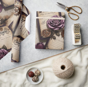 Pflaumenrosen mechanisch Steampunk Geschenkpapier