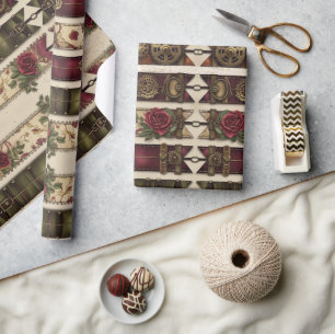 Pflaumenrosen mechanisches Steampunk-Geschenkpapie Geschenkpapier