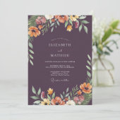 Pflaumenrost-Blütenhochzeit Einladung (Stehend Vorderseite)