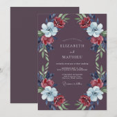 Pflaumenrote Blätterhochzeit Einladung (Vorne/Hinten)