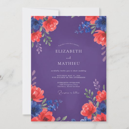 Pflaumenrote Hochzeit mit Farbe Einladung (Vorderseite)