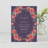 Pflaumenrote Mohn-Hochzeit Einladung (Stehend Vorderseite)