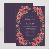 Pflaumenrote Mohn-Hochzeit Einladung (Vorne/Hinten)