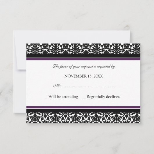 Pflaumenschwarz Damask UAWG Wedding Card RSVP Karte (Vorderseite)