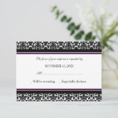 Pflaumenschwarz Damask UAWG Wedding Card RSVP Karte (Stehend Vorderseite)