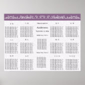 Pflaumensitzkarte Tischnummer-Alphabetische Ordnun Poster (Vorne)