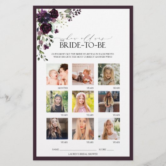 Pflaumenspiel Lila Brautparty (Vorderseite)