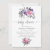 Pflaumenspülung und Pink Wasserfarbendusche Einladung (Vorderseite)