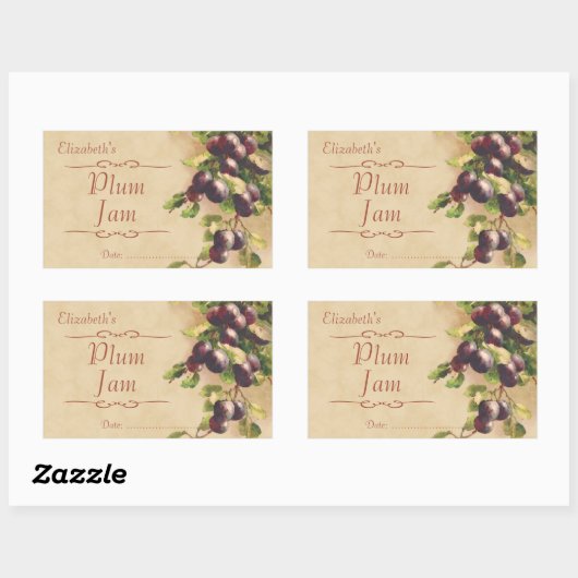 Pflaumenstau oder -c$einmachen rechteckiger aufkleber (Blatt)