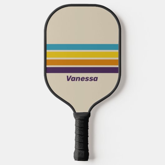 Pflaumenstauscher über Streifen mit Namen Pickleball Schläger (Rückseite)
