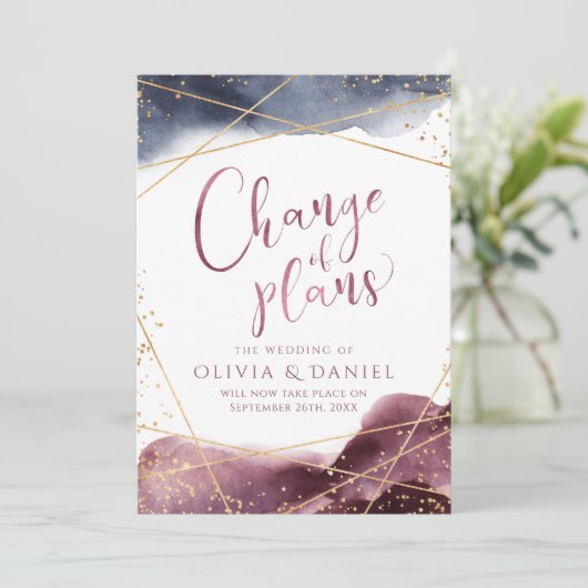 Pflaumenstauscher Wasserfarbe Geometrische Änderun Einladung (Stehend Vorderseite)