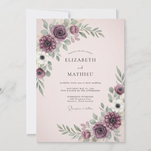 Pflaumenstimmung Blumenhochzeit Einladung (Vorderseite)