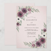 Pflaumenstimmung Blumenhochzeit Einladung (Vorne/Hinten)