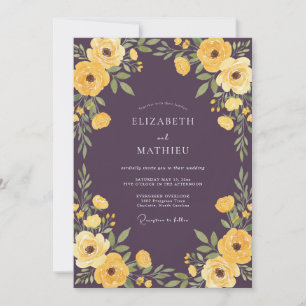 Pflaumenstrahlende botanische Hochzeit Einladung
