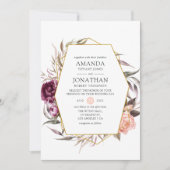 PflaumenVelvet und Blütenrosa Blumenzehen Einladung (Vorderseite)