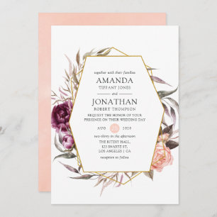 PflaumenVelvet und Blütenrosa Blumenzehen Einladung