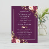 Pflaumenviolette Blumen Chic Wedding Probe Dinner Einladung (Stehend Vorderseite)