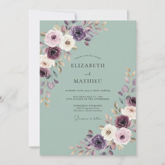 Pflaumenweiche Florale Hochzeit Einladung (Vorderseite)
