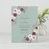 Pflaumenweiche Florale Hochzeit Einladung (Stehend Vorderseite)