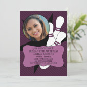 Pflaumenwein keine Zeit, um Bowling Party Foto Einladung (Stehend Vorderseite)