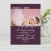 Pflaumenzucker und GewürzGirl-Foto Geburtshinweise Ankündigung (Stehend Vorderseite)