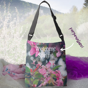 Pflaumenzweig mit rosa Blume Tragetaschen Mit Langen Trägern