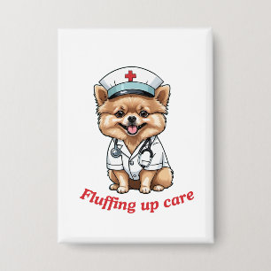 Pflege Cartoon mit Spitz Dog Design Button
