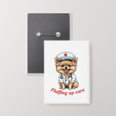Pflege Cartoon mit Spitz Dog Design Button (Vorderseite/Rückseite)