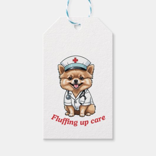 Pflege Cartoon mit Spitz Dog Design Geschenkanhänger (Vorderseite)