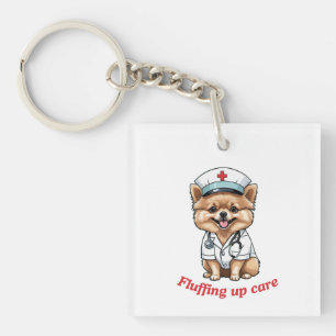 Pflege Cartoon mit Spitz Dog Design Schlüsselanhän Schlüsselanhänger