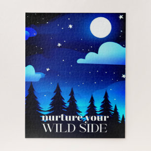 Pflege deine wilde Seite - Mond. Stars und Pinienb Puzzle
