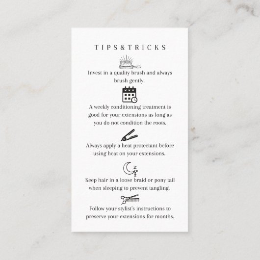 Pflege der Haarverlängerung Visitenkarte (Rückseite)