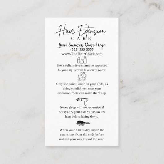 Pflege der Haarverlängerung Visitenkarte (Vorderseite)