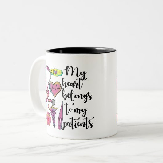 Pflege mein Herz gehört meinen Patienten Zweifarbige Tasse (Vorderseite Links)