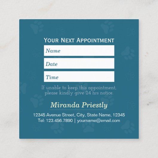 Pflege von Haustieren mit niedrigem Poly Terminkarte (Rückseite)