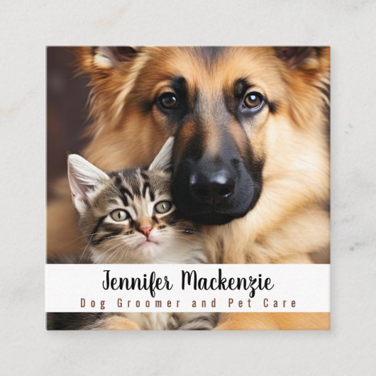 Pflege von niedlichen Hunden Grooming Service Cat Quadratische Visitenkarte (Vorderseite)