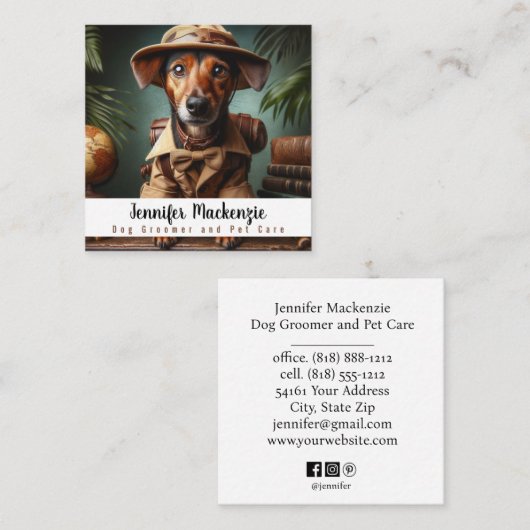 Pflege von niedlichen Hunden Grooming Service Quadratische Visitenkarte (Vorne/Hinten)