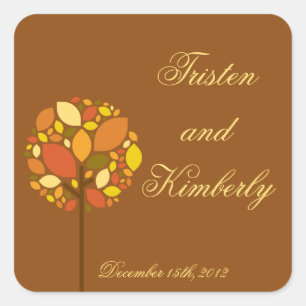 Pflege von Stickern Moderne Herbstbaume fallen Fol Quadratischer Aufkleber