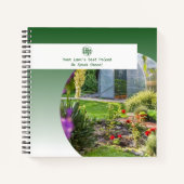 Pflege von Werbebildern mit grünem Rasenmäher Notizblock (Vorderseite)